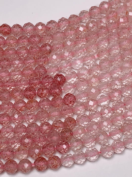 AAA Rose Pink  Strawberry Quartz Faceted Round Beads Strand 15.5  Gemstone 3mm