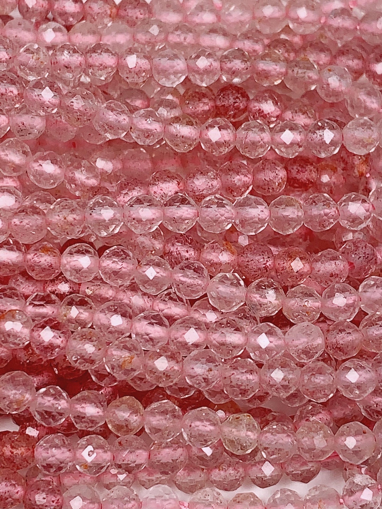 AAA Rose Pink  Strawberry Quartz Faceted Round Beads Strand 15.5  Gemstone 3mm