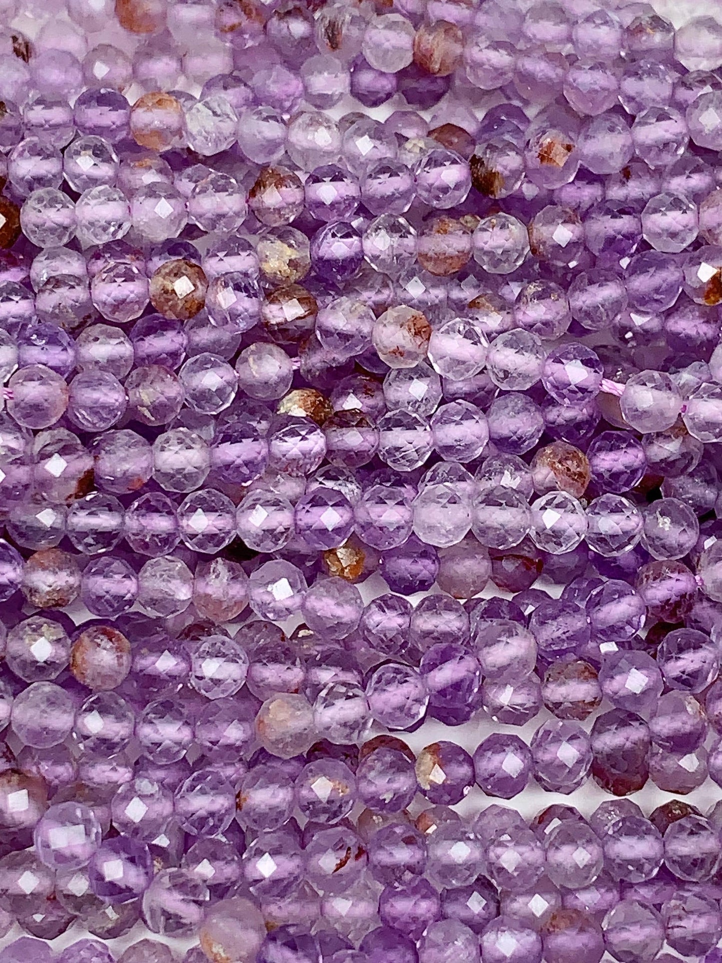 AAA Super 7 Crystal Beads: Faceted Amethyst Cacoxenite Quartz, 2-4mm Strand