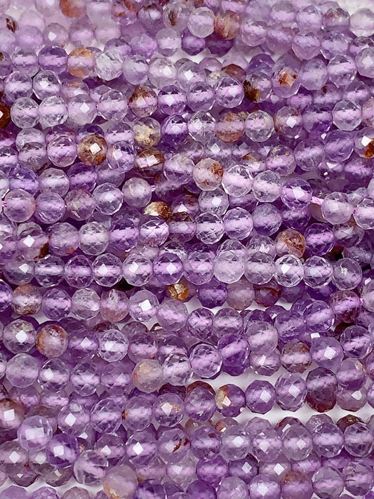 AAA Super 7 Crystal Beads: Faceted Amethyst Cacoxenite Quartz, 2-4mm Strand
