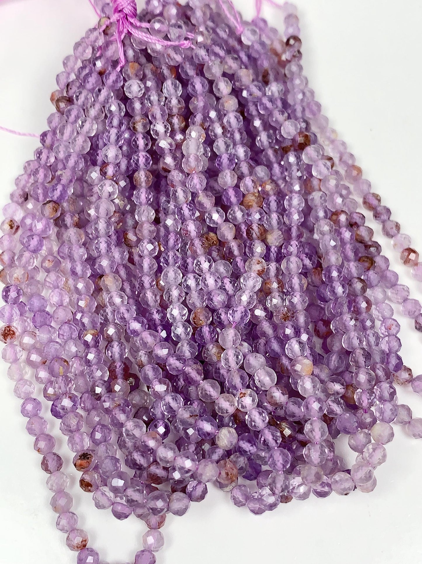 AAA Super 7 Crystal Beads: Faceted Amethyst Cacoxenite Quartz, 2-4mm Strand