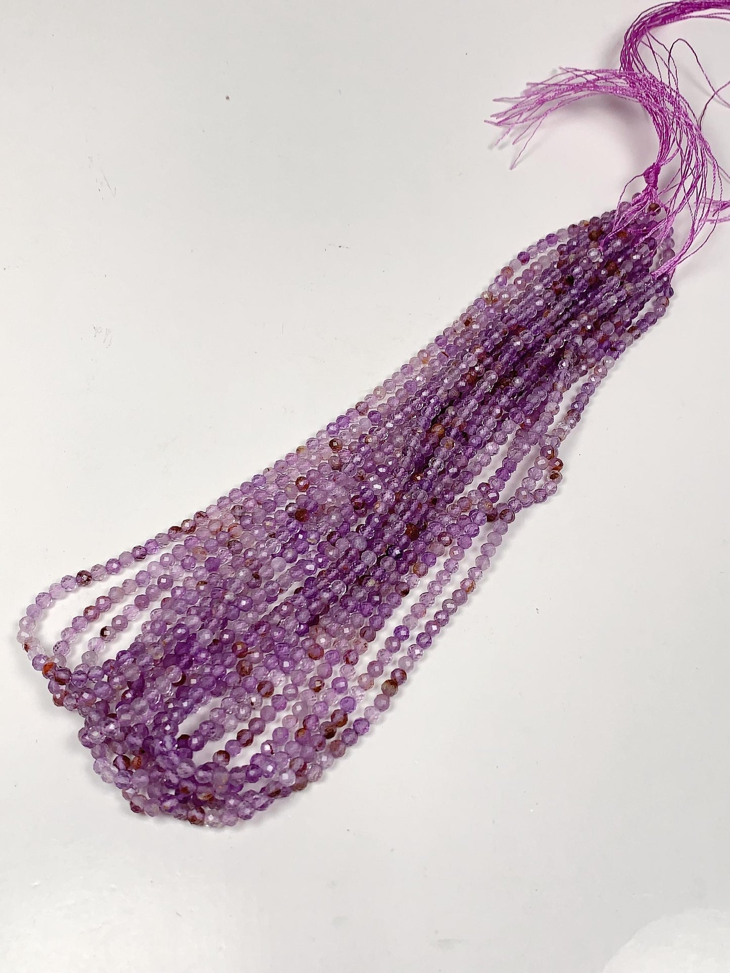 AAA Super 7 Crystal Beads: Faceted Amethyst Cacoxenite Quartz, 2-4mm Strand