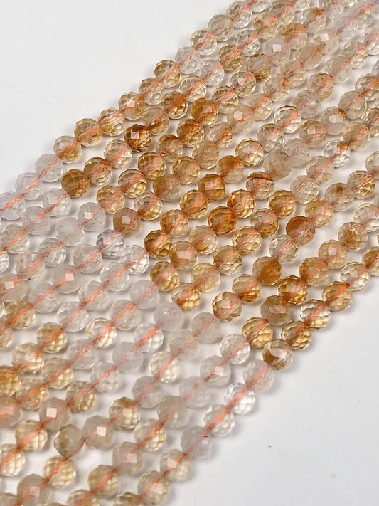 Grade AAA Genuine Natural Shades Gradient Yellow Citrine Faceted Round Beads 15.5" Strand  4mm