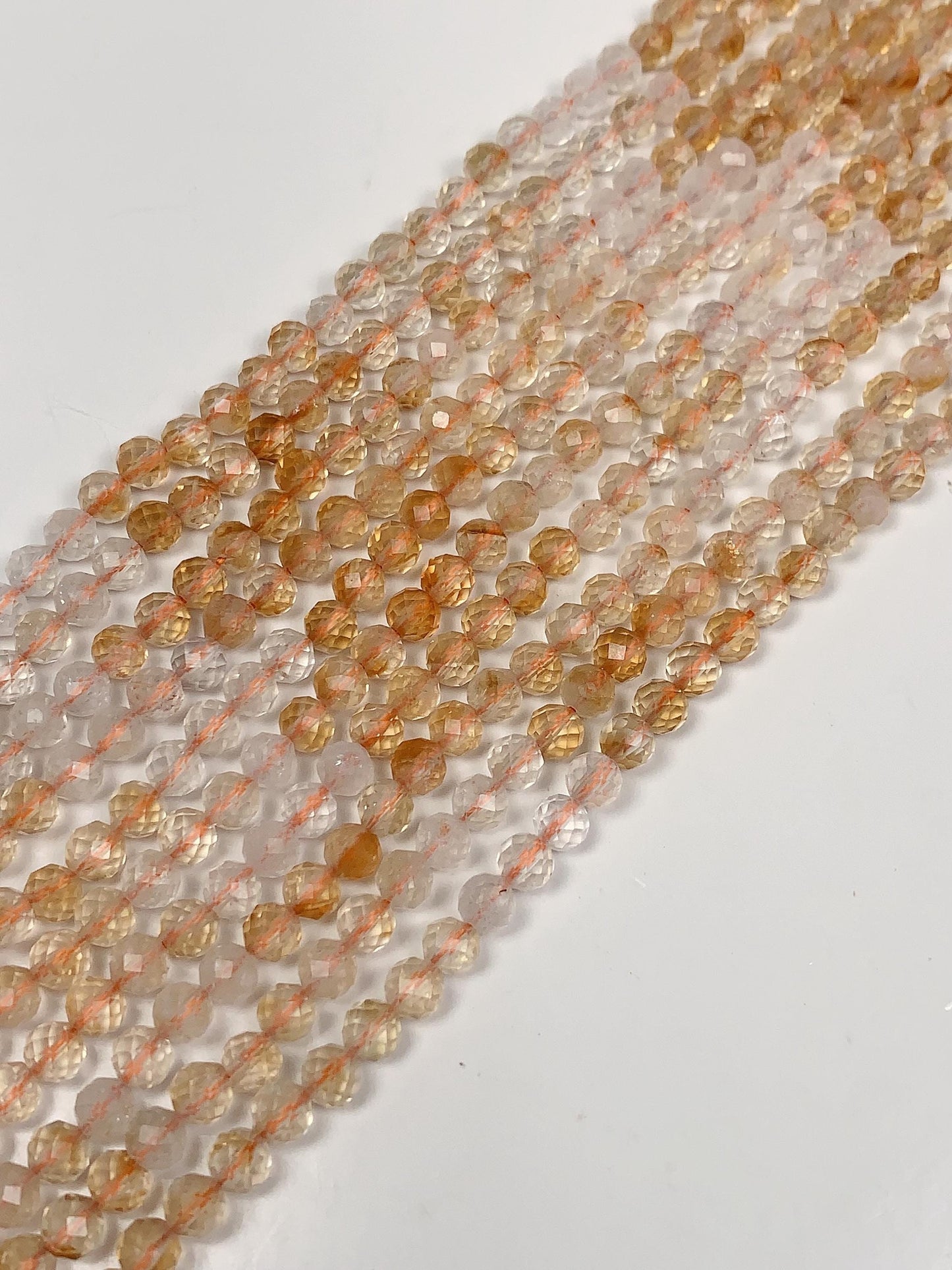 Grade AAA Genuine Natural Shades Gradient Yellow Citrine Faceted Round Beads 15.5" Strand  4mm