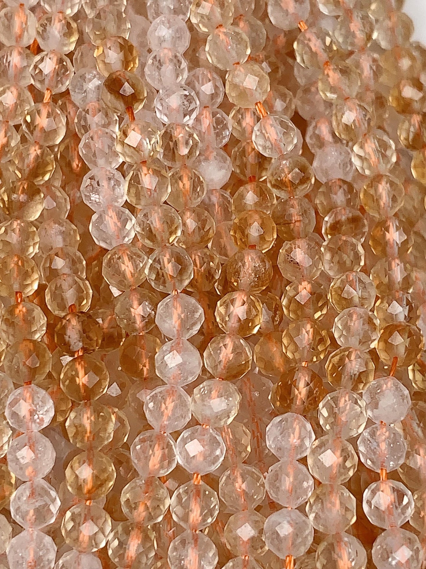 Grade AAA Genuine Natural Shades Gradient Yellow Citrine Faceted Round Beads 15.5" Strand  4mm