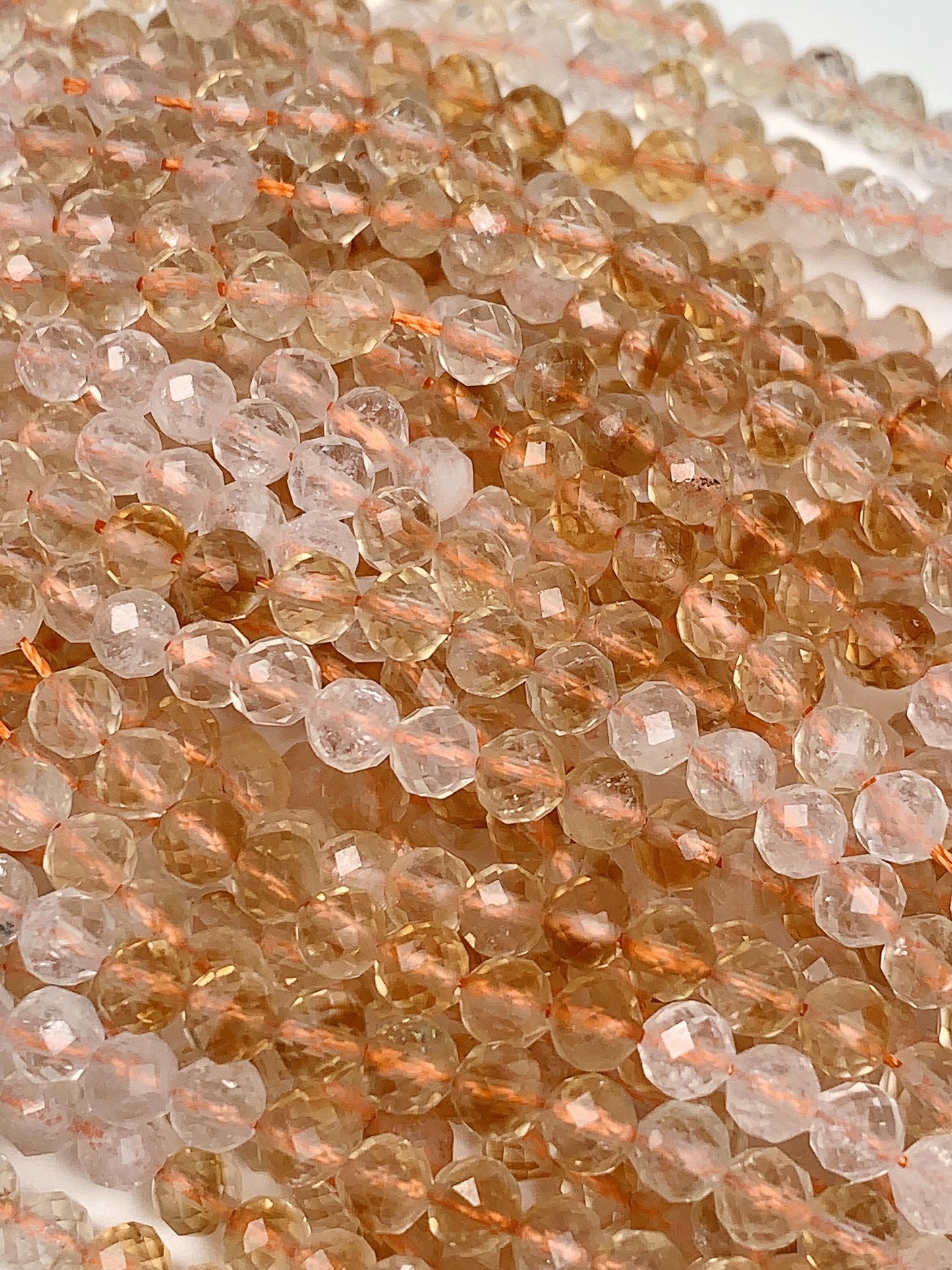 Grade AAA Genuine Natural Shades Gradient Yellow Citrine Faceted Round Beads 15.5" Strand  4mm