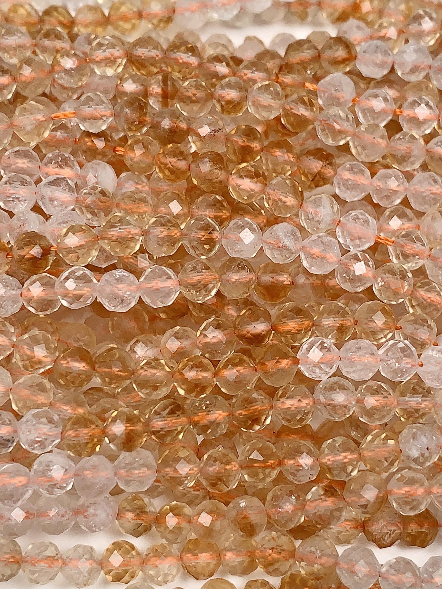 Grade AAA Genuine Natural Shades Gradient Yellow Citrine Faceted Round Beads 15.5" Strand  4mm