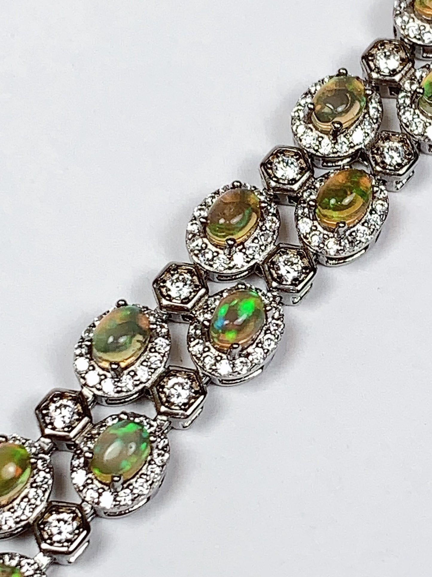 3mmx 4mm Genuine Natural Rainbow Opal Oval Cut 18K white Gold Plated S 925 Solid Sterling Silver Bracelet