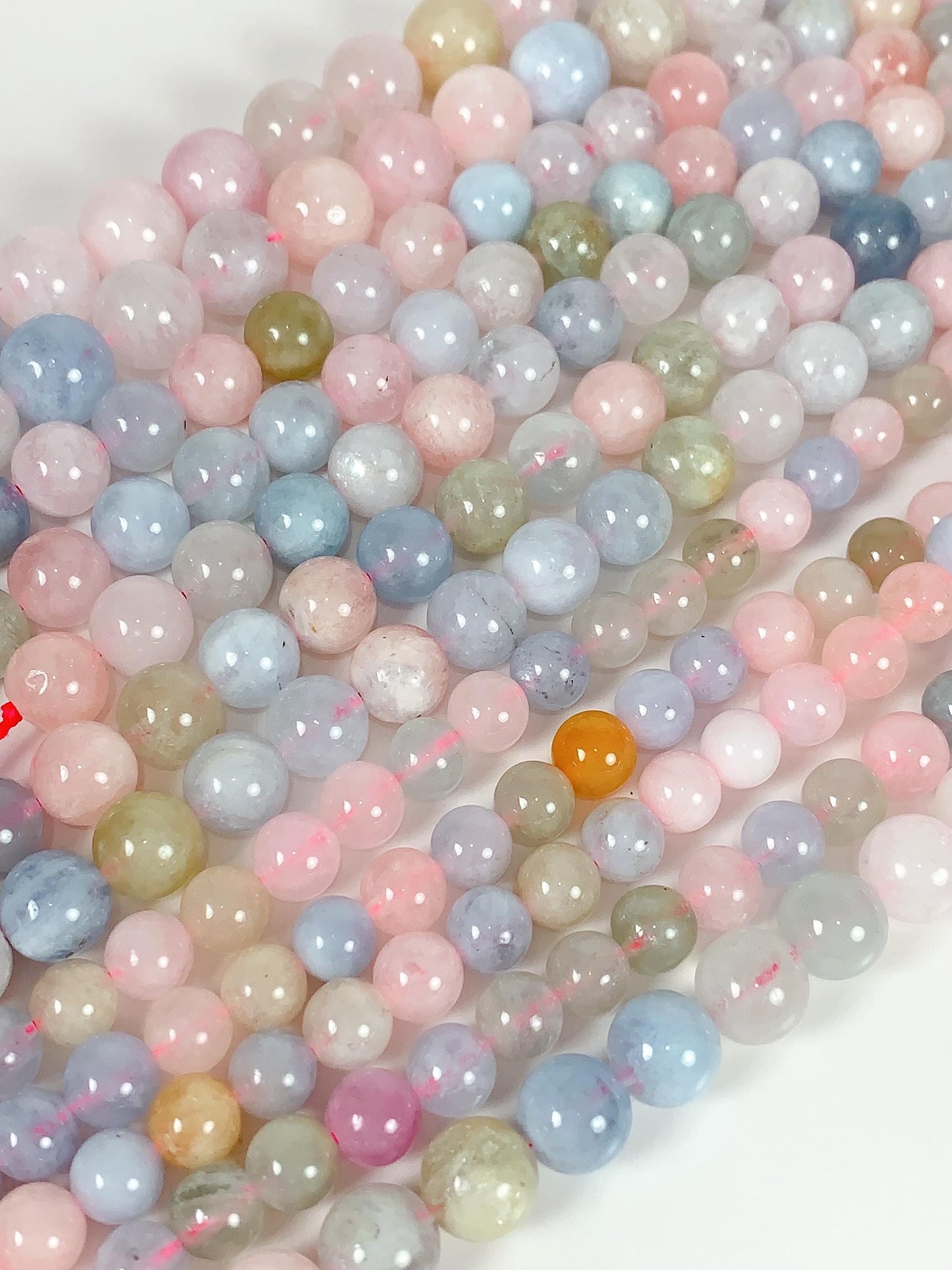 8mm Natural  Blue Yellow  Green Pink Morgenite Smooth Round Beads 15.5" Strand