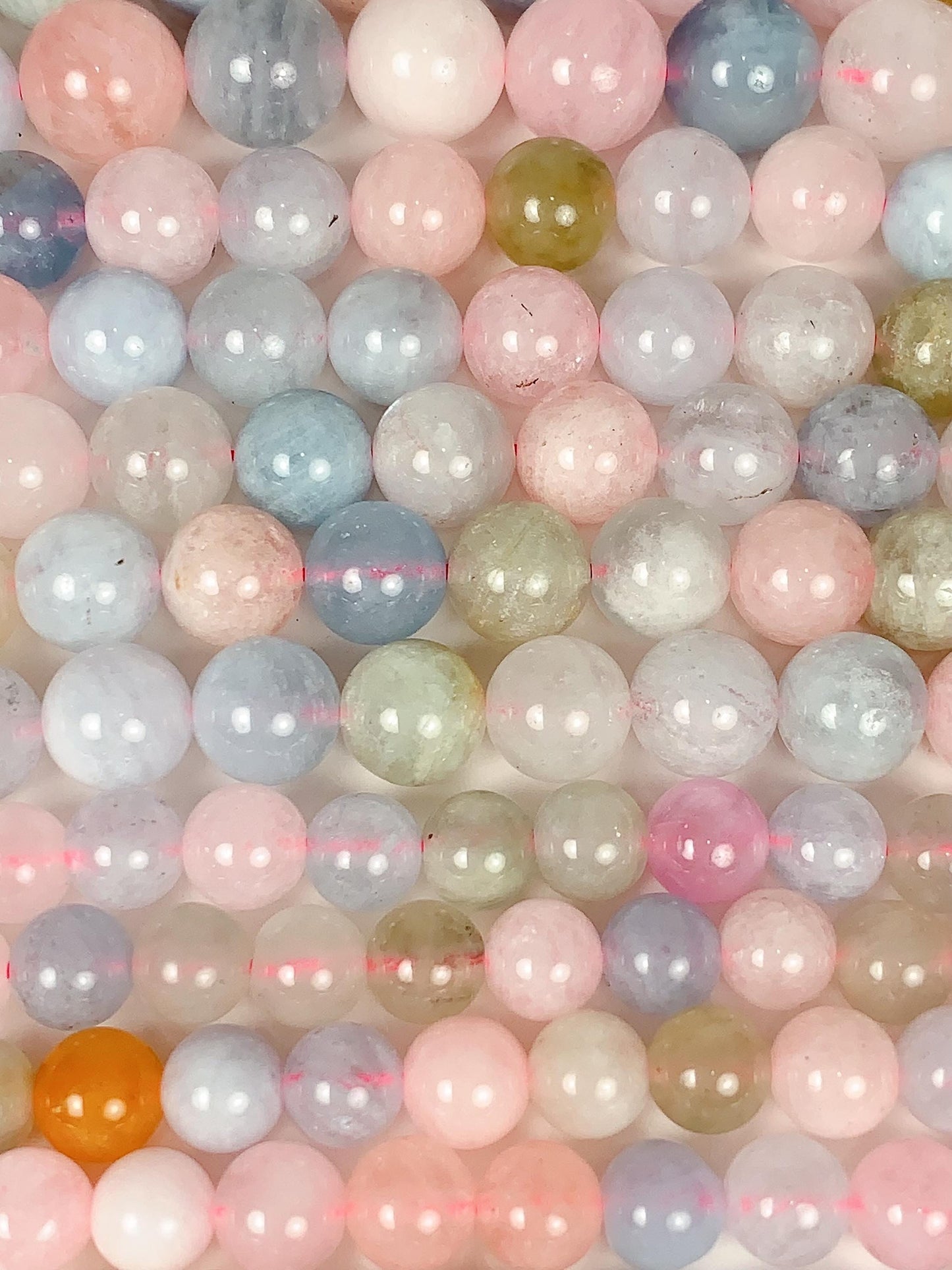 8mm Natural  Blue Yellow  Green Pink Morgenite Smooth Round Beads 15.5" Strand