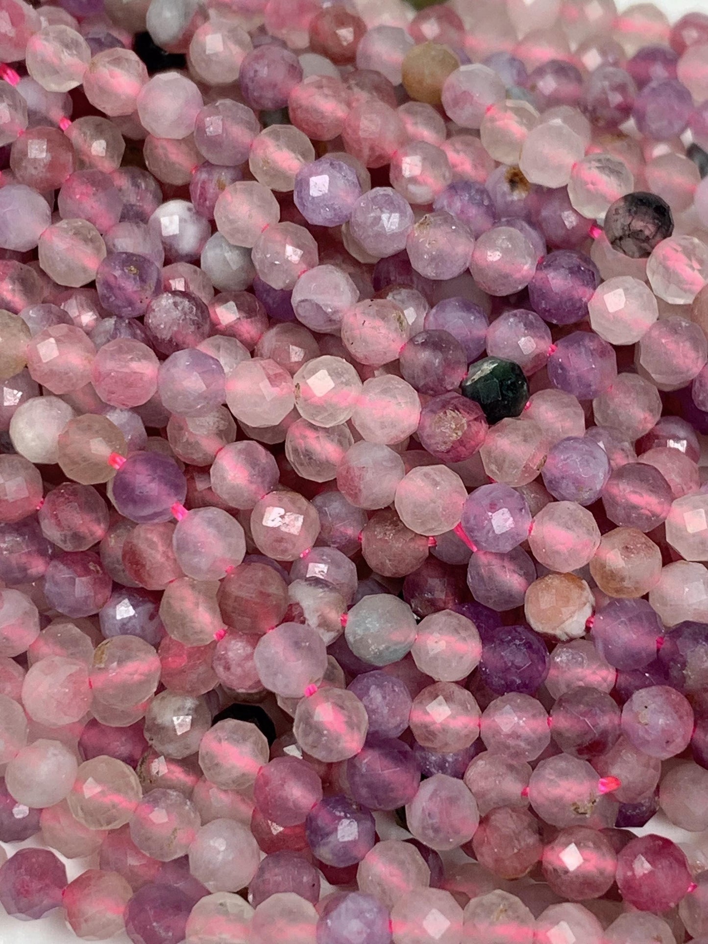Genuine Natural purple Rainbow Tourmaline Faceted Round Beads 15.5" Strand 4mm PA20251037