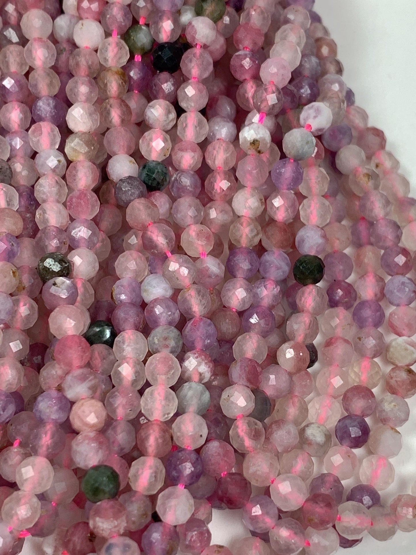 Genuine Natural purple Rainbow Tourmaline Faceted Round Beads 15.5" Strand 4mm PA20251037