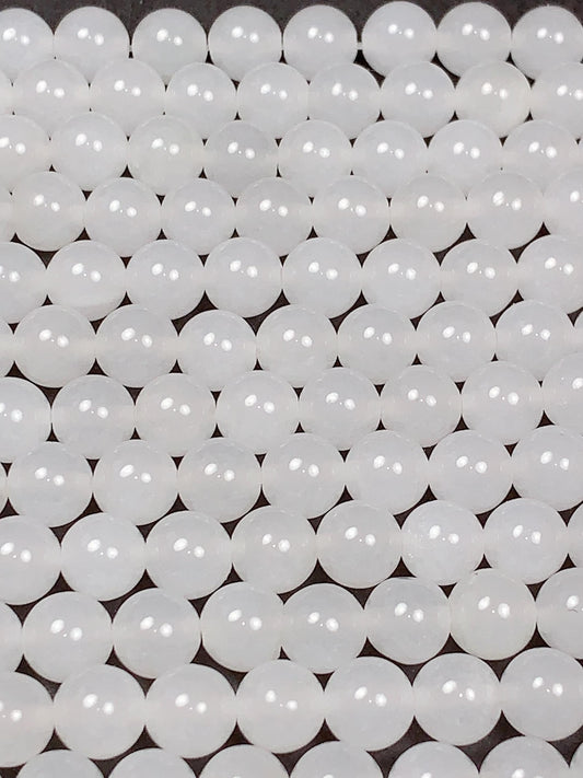 AAA Natural White Jade Beads: Smooth Round Gemstone Strand