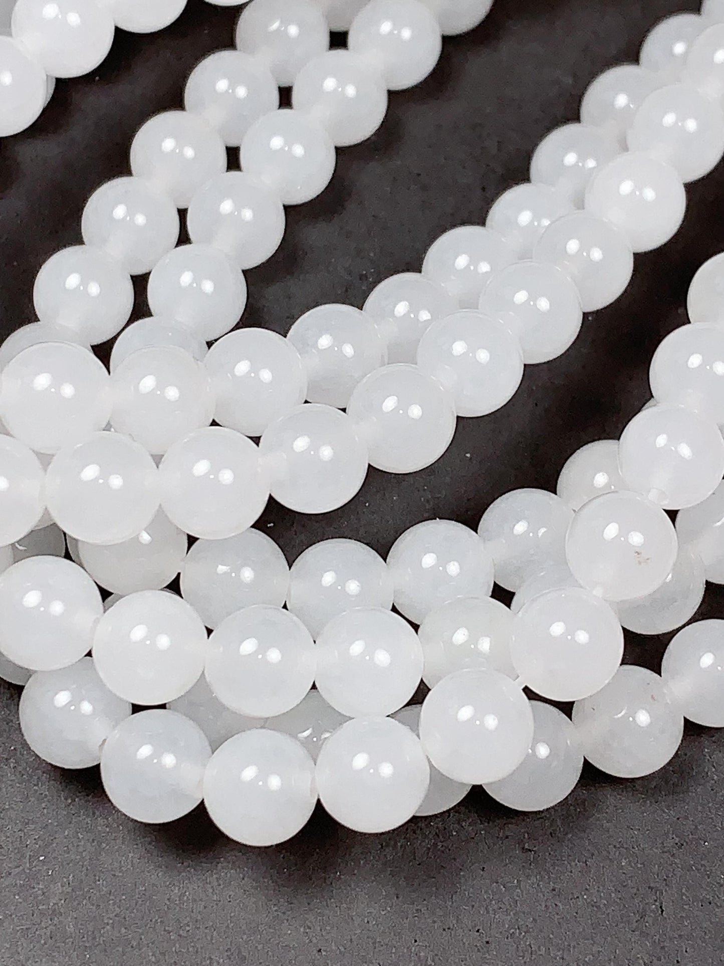AAA Natural White Jade Beads: Smooth Round Gemstone Strand