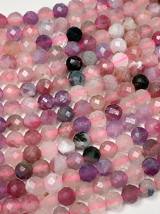 Genuine Natural purple Rainbow Tourmaline Faceted Round Beads 15.5" Strand 4mm PA20251037