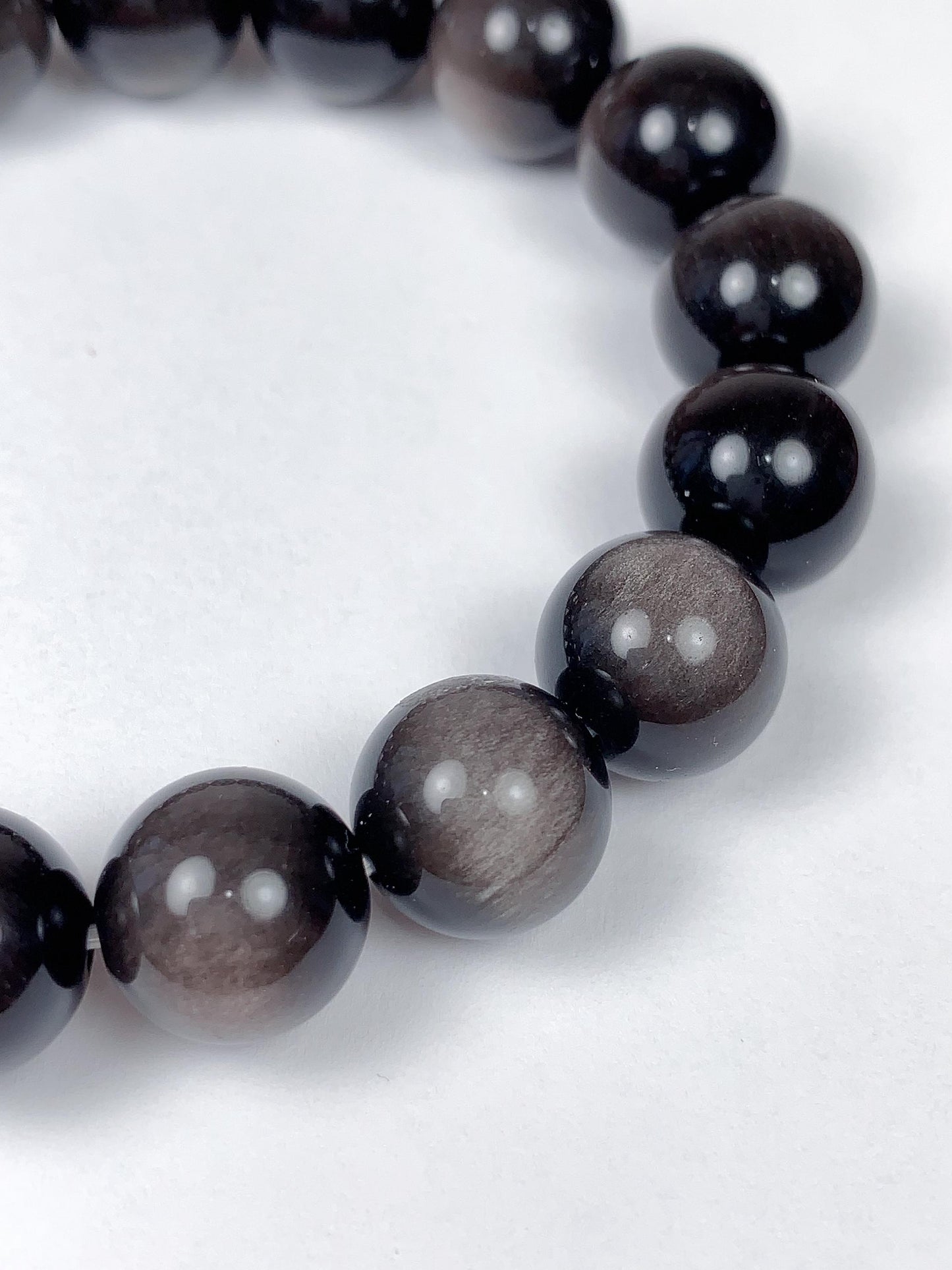 AAA Black Silver Obsidian Bracelet: Natural Gemstone Stretch Bracelet
