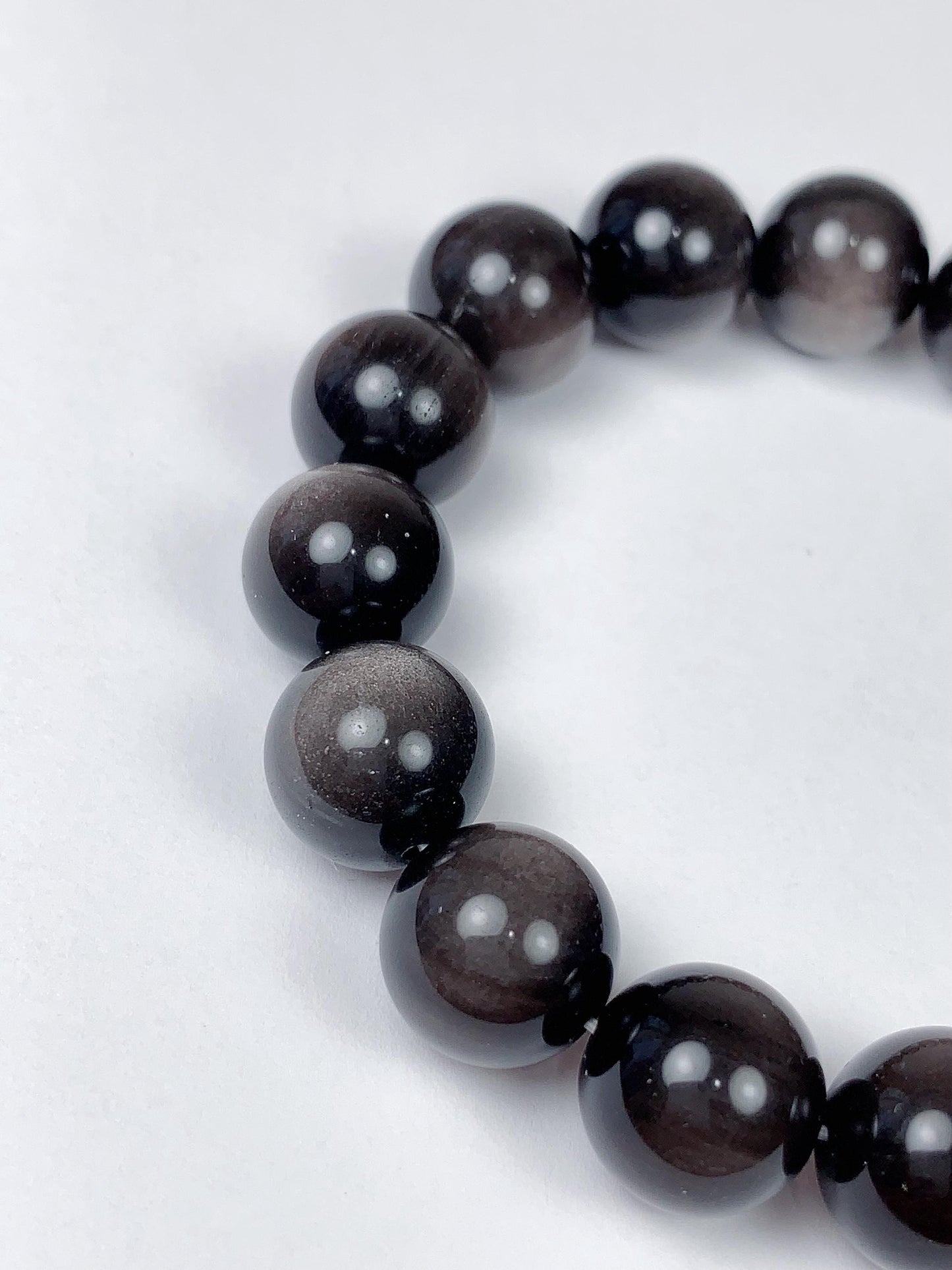 AAA Black Silver Obsidian Bracelet: Natural Gemstone Stretch Bracelet