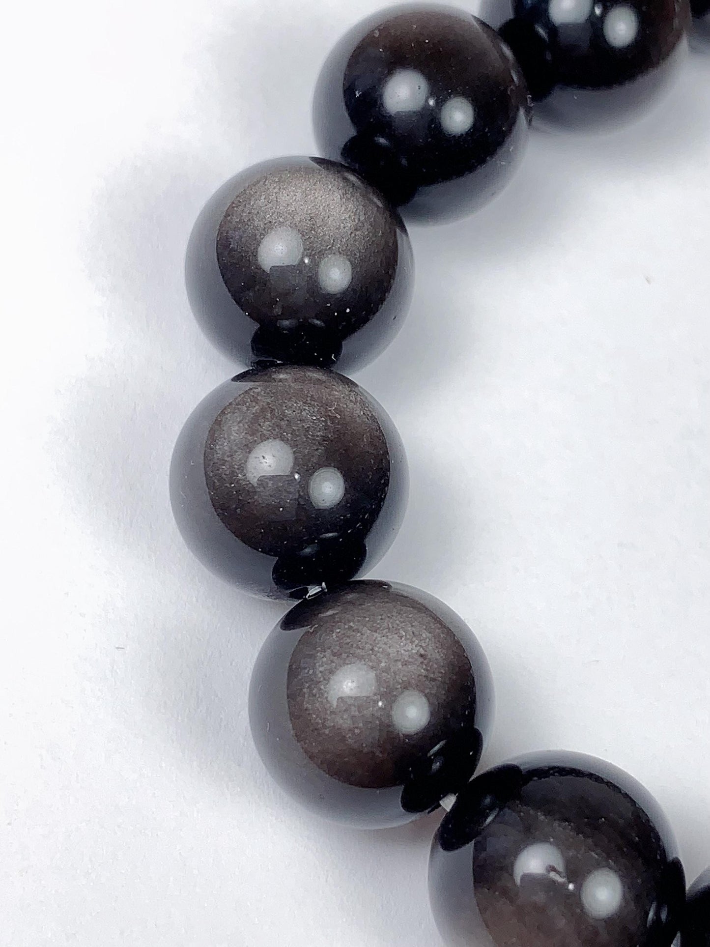 AAA Black Silver Obsidian Bracelet: Natural Gemstone Stretch Bracelet