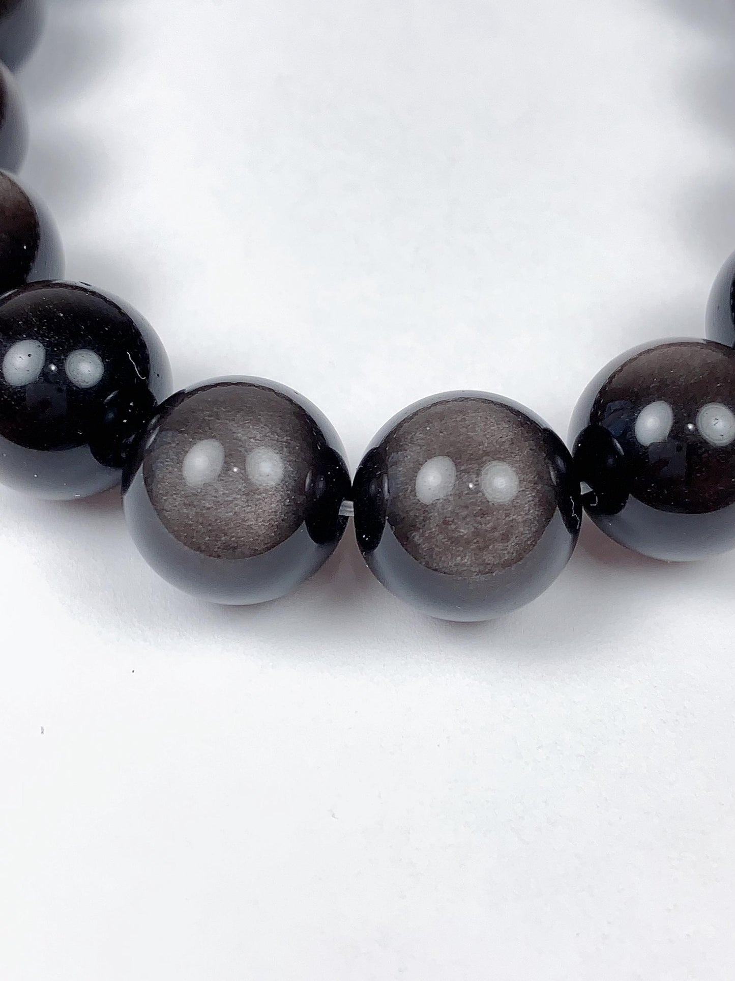 AAA Black Silver Obsidian Bracelet: Natural Gemstone Stretch Bracelet