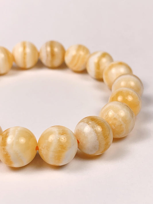 AAA Honey Calcite Crystal Bracelet: Banded Yellow Gemstone, 6mm-8mm