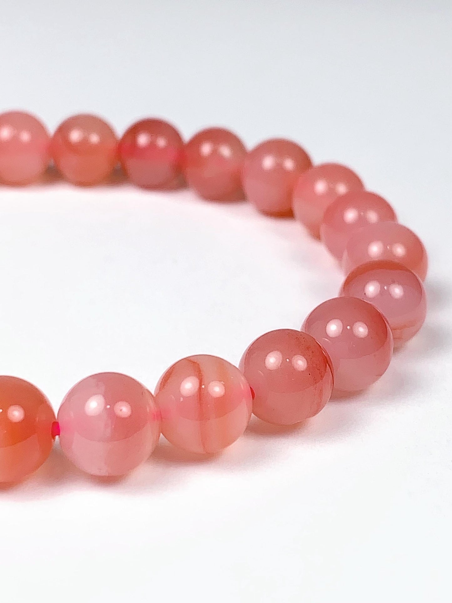 Grade AAA Genuine Natural Peach Pink Fenyanyuan Agate Smooth Round Stretch Bracelet 8mm