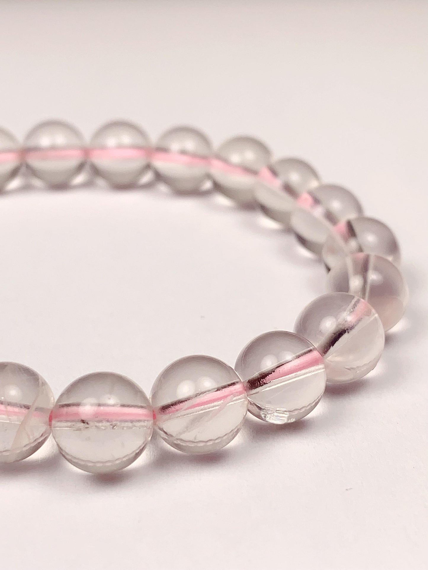AAA Clear Pink Phantom Quartz Bracelet - Natural Gemstone Stretch Bracelet