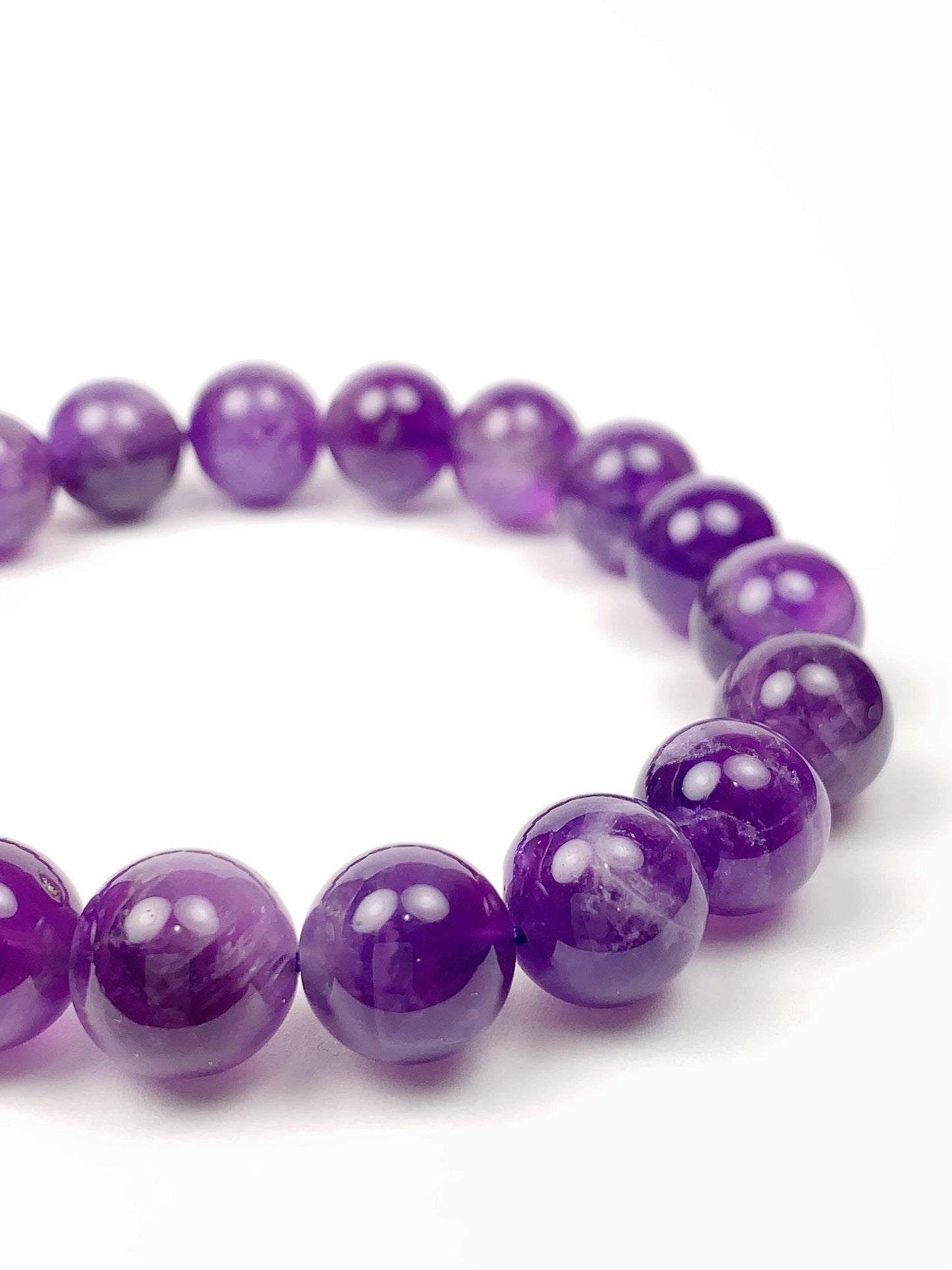 Genuine Natural purple Amethyst Smooth Round Stretch Bracelet 12mm
