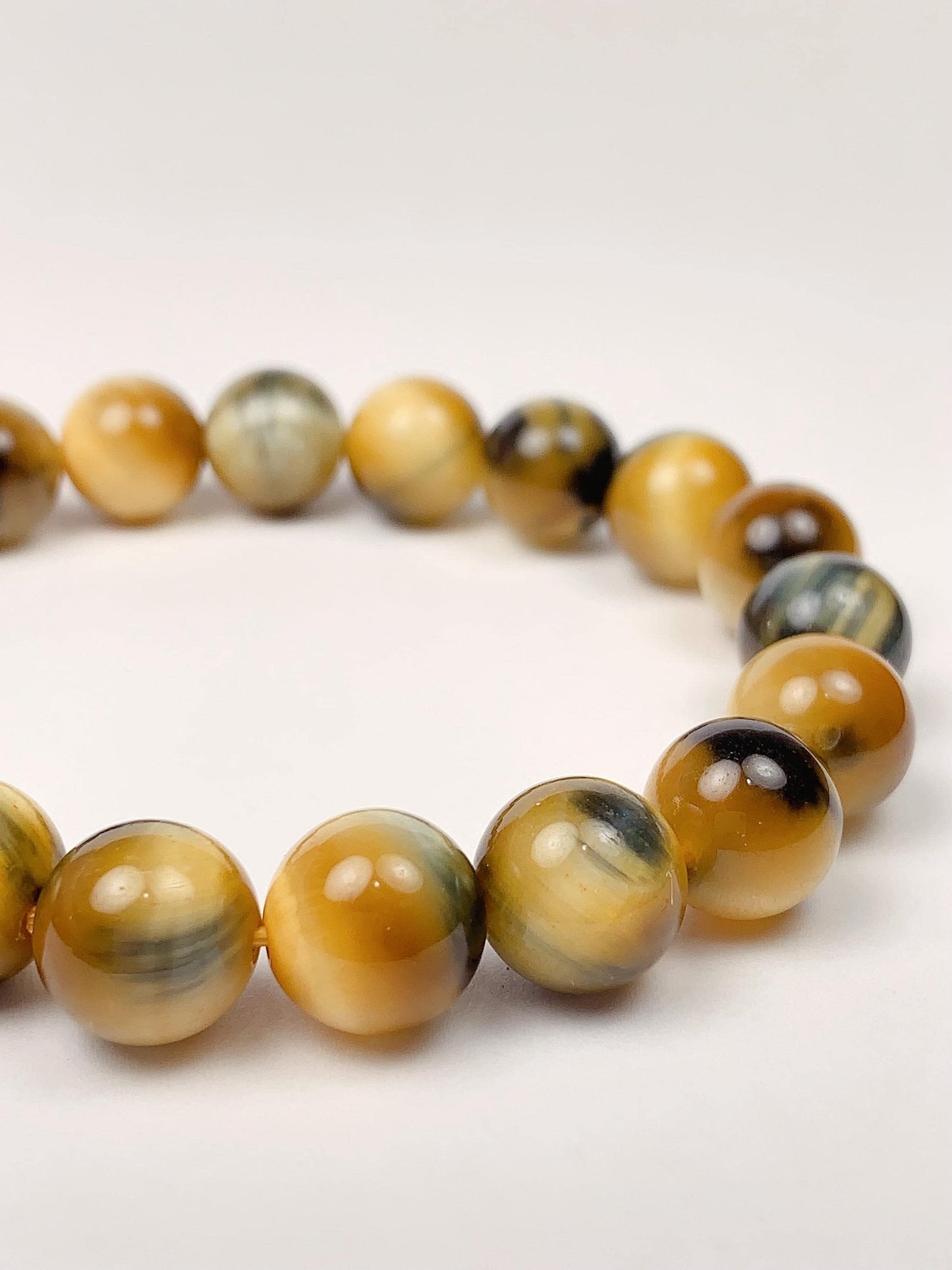 Natural Tiger's Eye Beaded Bracelet: Yellow, Blue, Gold Gemstone (6mm-12mm)