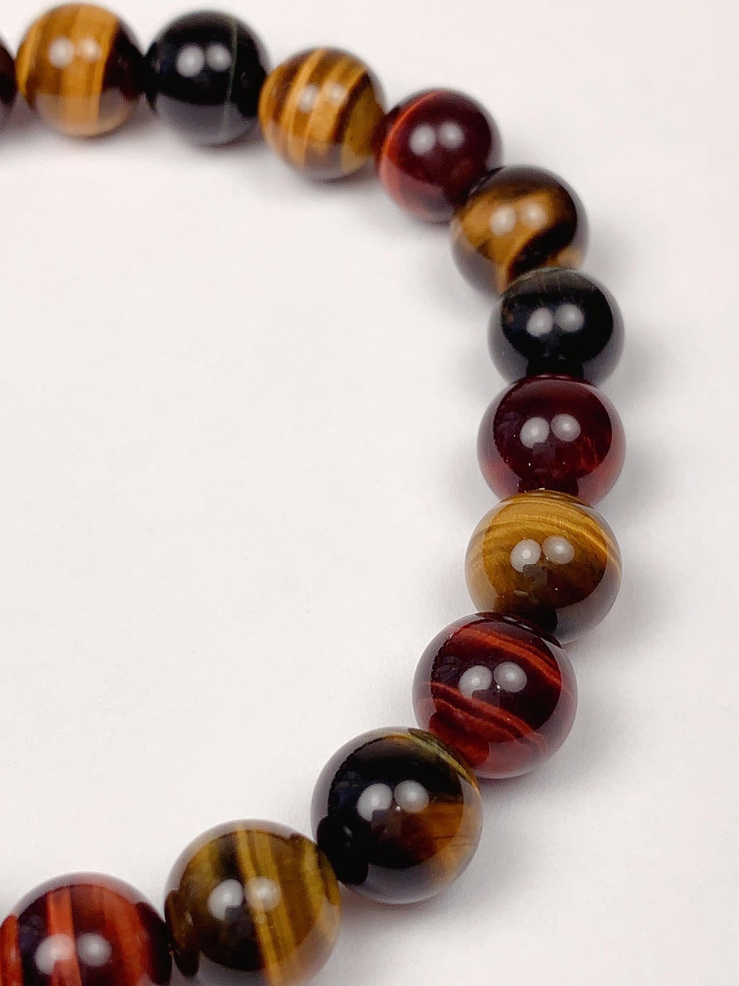 Natural Tiger's Eye Stretch Bracelet: Red, Blue, Gold, 8mm Beads