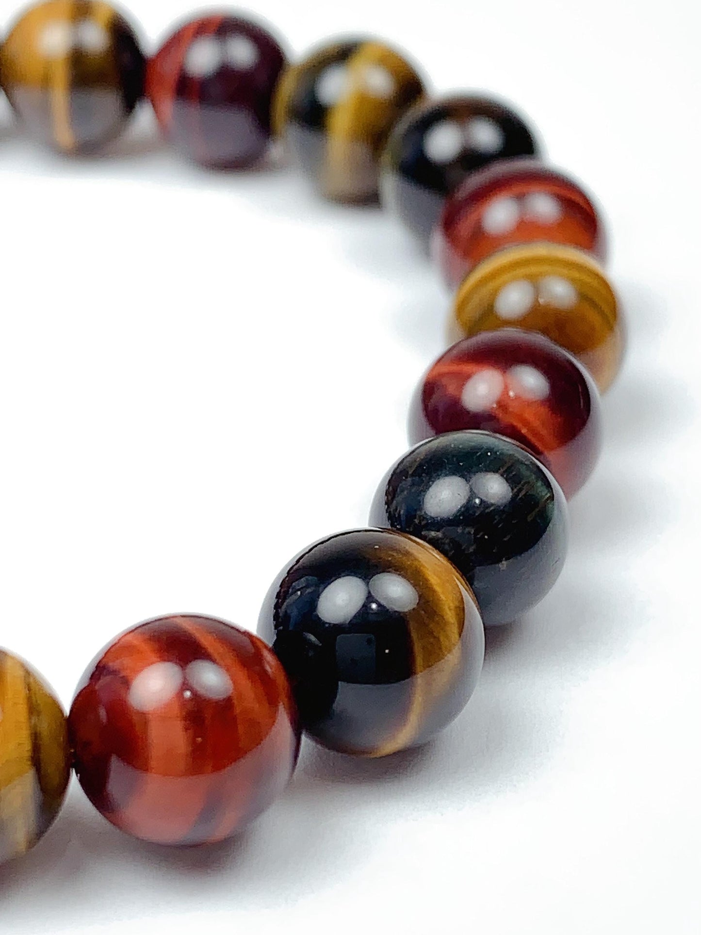 Natural Tiger's Eye Stretch Bracelet: Red, Blue, Gold, 8mm Beads