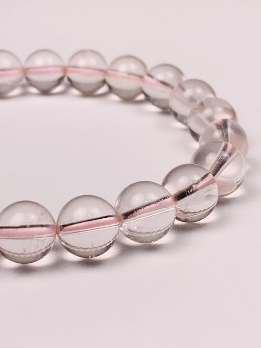 AAA Clear Pink Phantom Quartz Bracelet - Natural Gemstone Stretch Bracelet