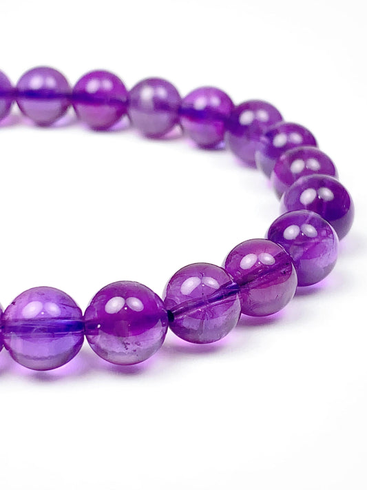Genuine Natural Light Purple Amethyst Smooth Round Stretch Bracelet 8mm