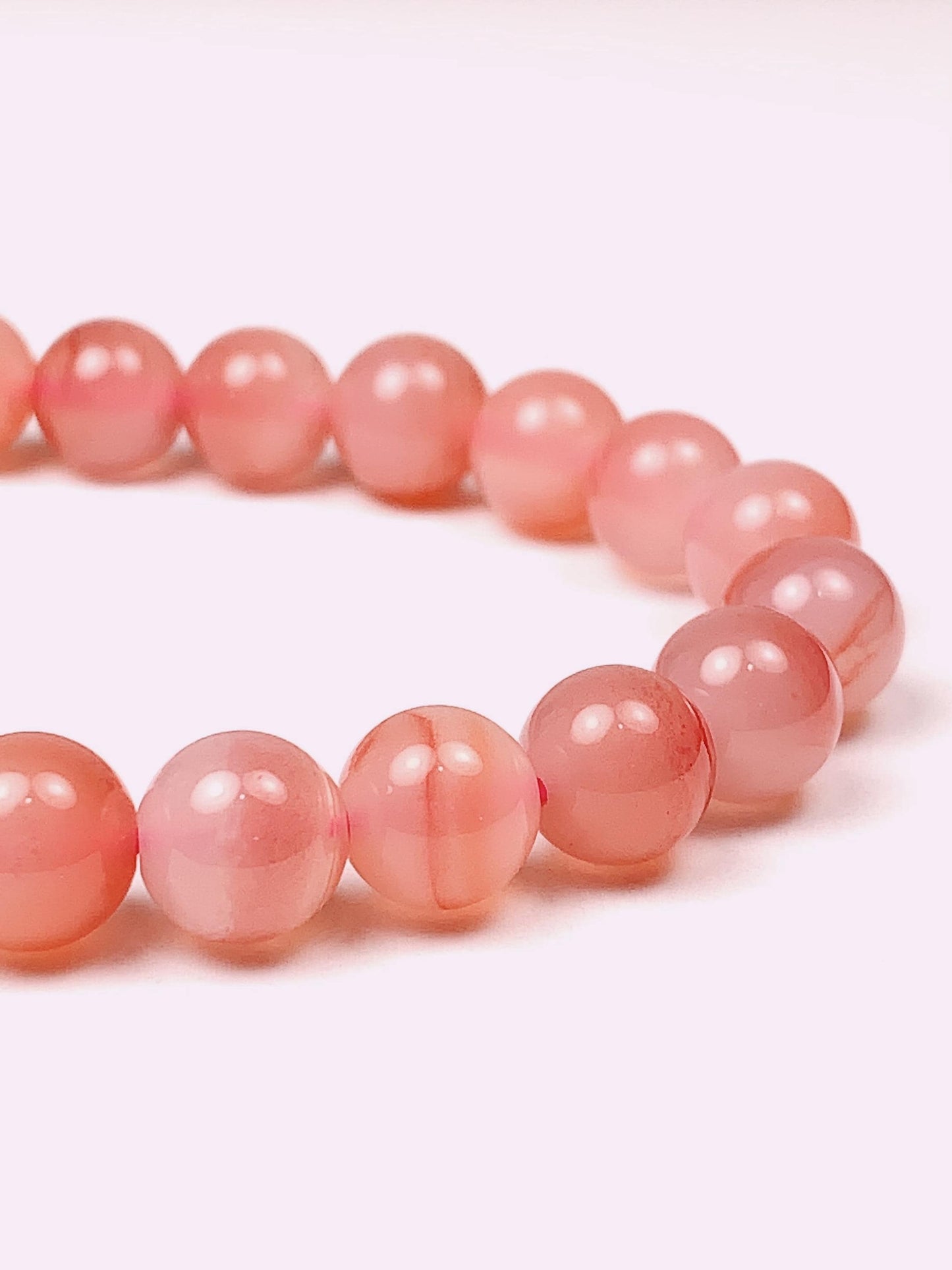 Grade AAA Genuine Natural Peach Pink Fenyanyuan Agate Smooth Round Stretch Bracelet 8mm