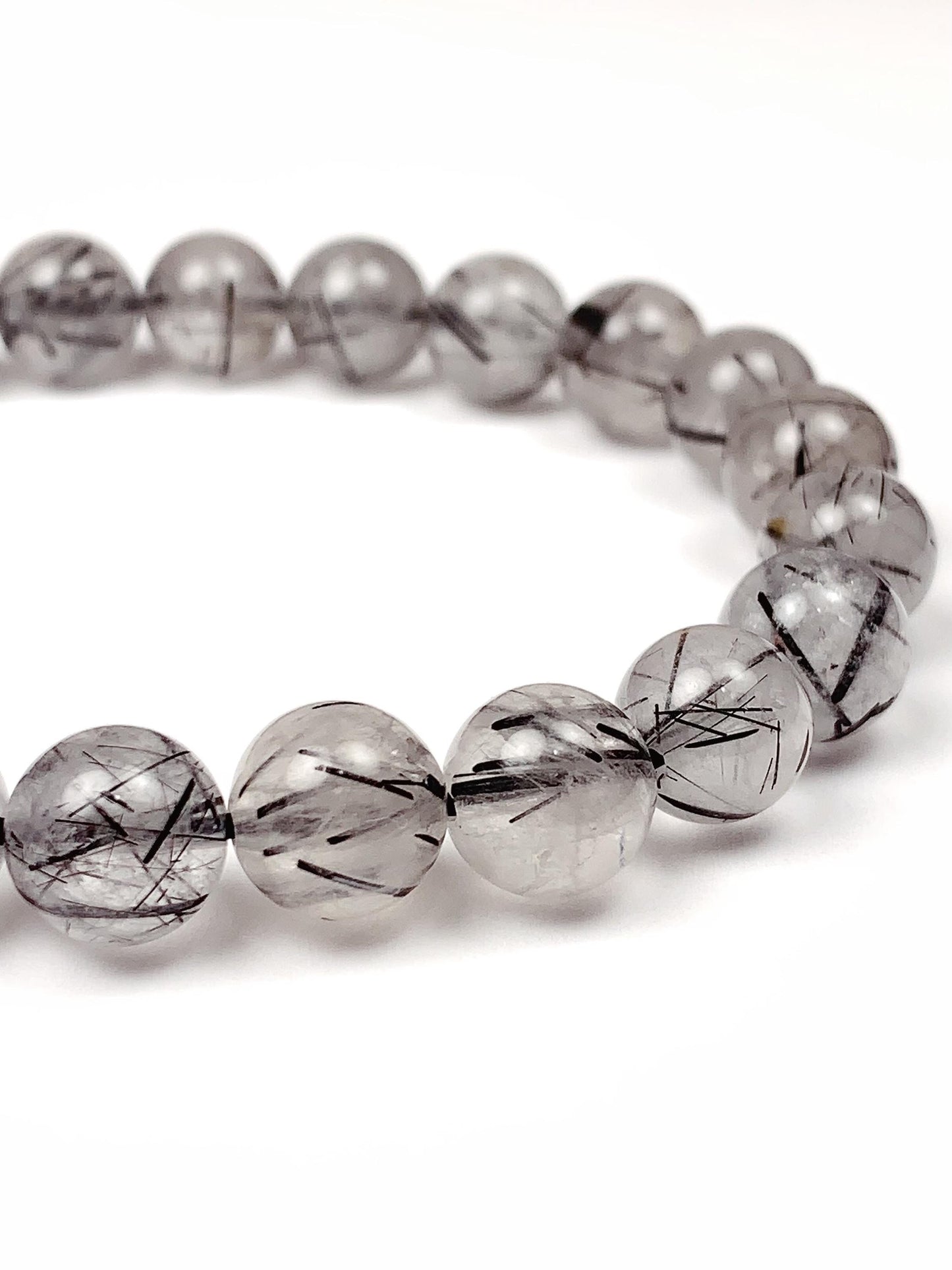 Natural Clear Black Rutilated Quartz Stretch Bracelet - 8mm