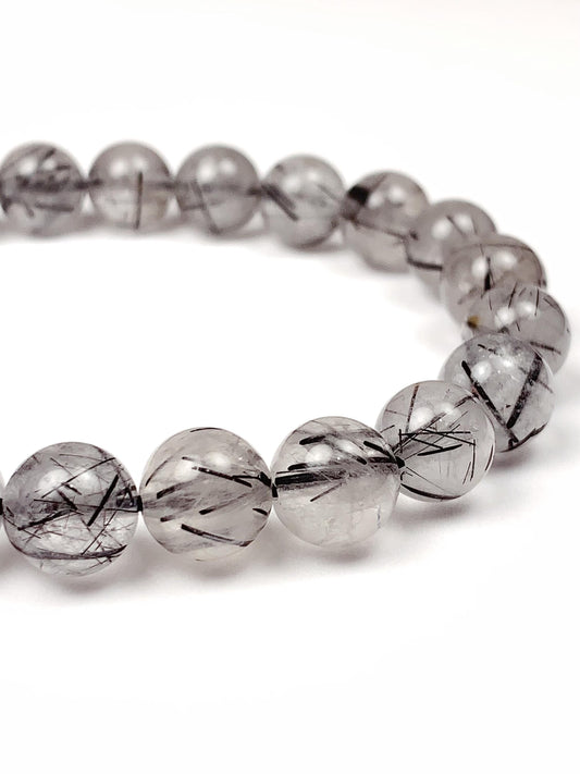 Natural Clear Black Rutilated Quartz Stretch Bracelet - 8mm
