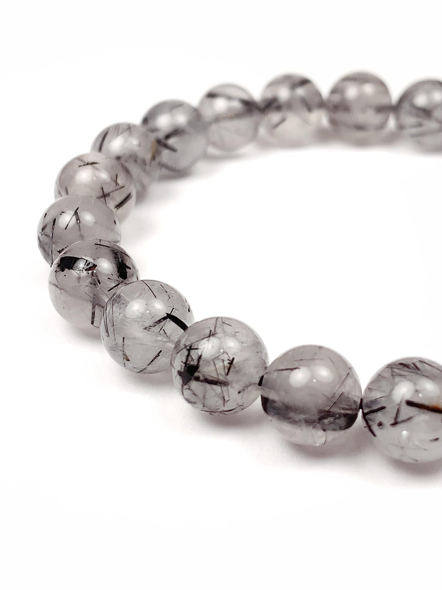 Natural Clear Black Rutilated Quartz Stretch Bracelet - 8mm