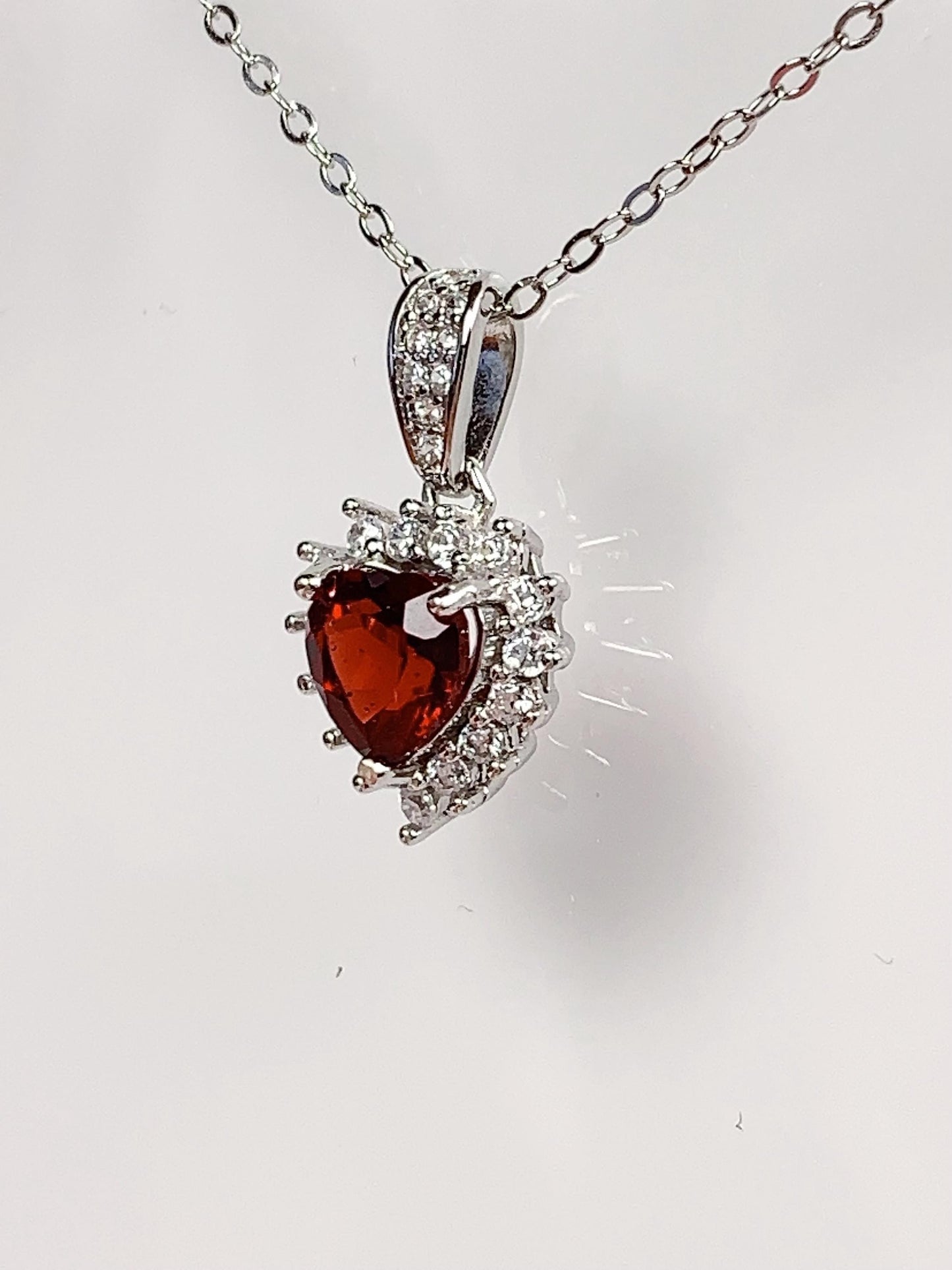 Red Garnet Heart Pendant Necklace: 18K Gold Plated Sterling Silver