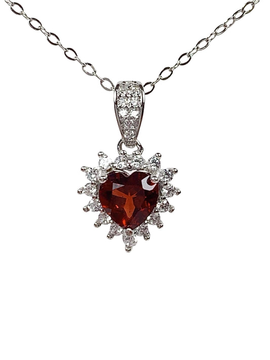 Red Garnet Heart Pendant Necklace: 18K Gold Plated Sterling Silver