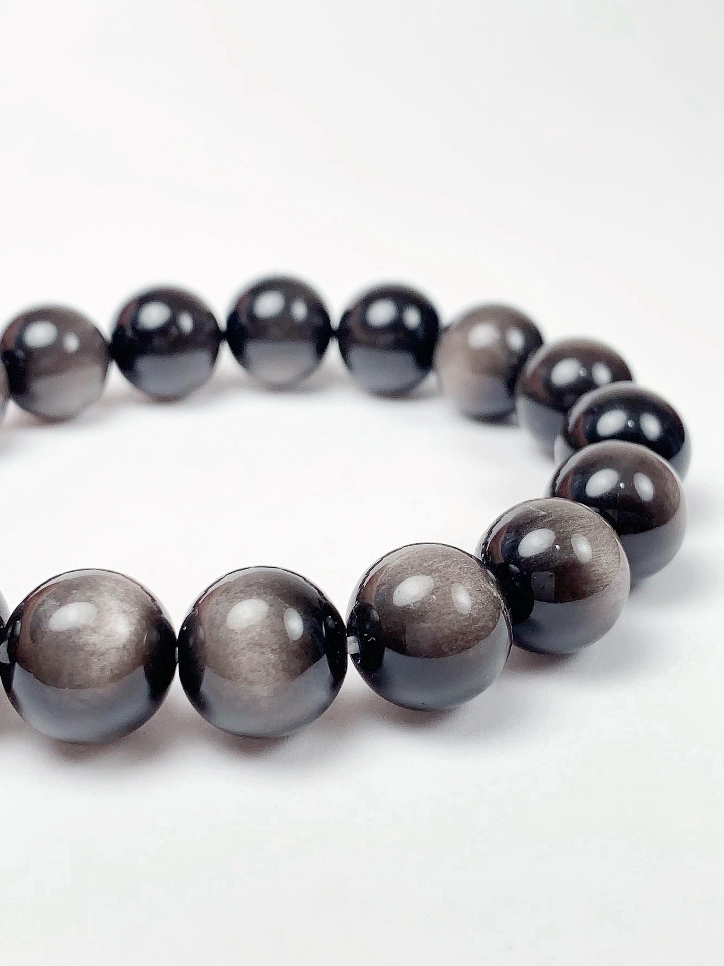 AAA Black Silver Obsidian Bracelet: Natural Gemstone Stretch Bracelet