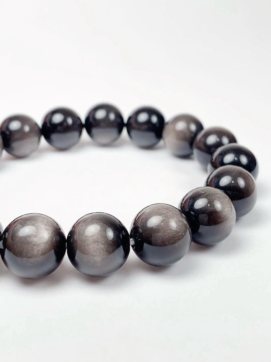 AAA Black Silver Obsidian Bracelet: Natural Gemstone Stretch Bracelet