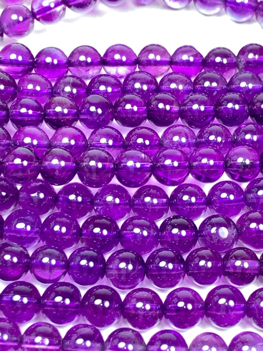 AAA Natural Purple Amethyst Beads: 6mm Smooth Round Strand
