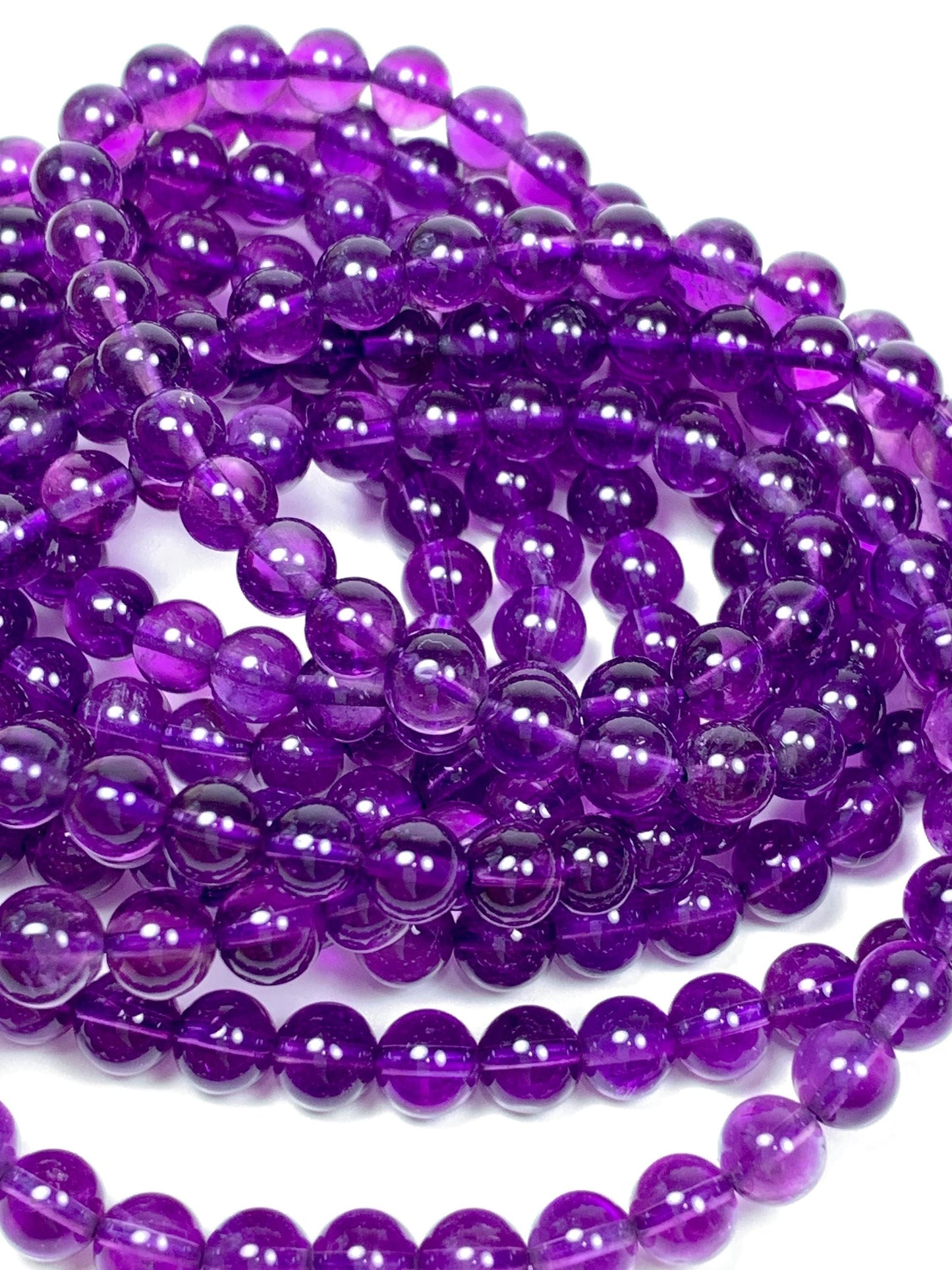 AAA Natural Purple Amethyst Beads: 6mm Smooth Round Strand