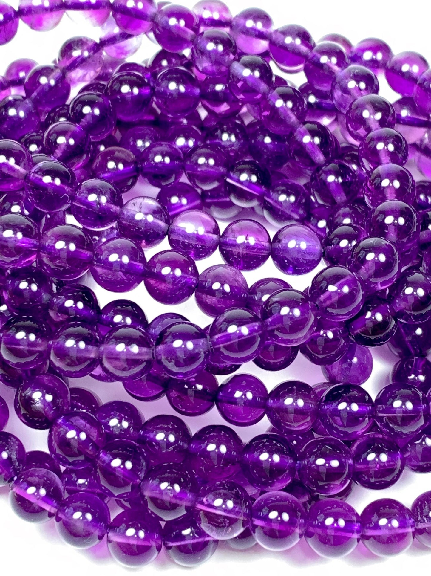 AAA Natural Purple Amethyst Beads: 6mm Smooth Round Strand