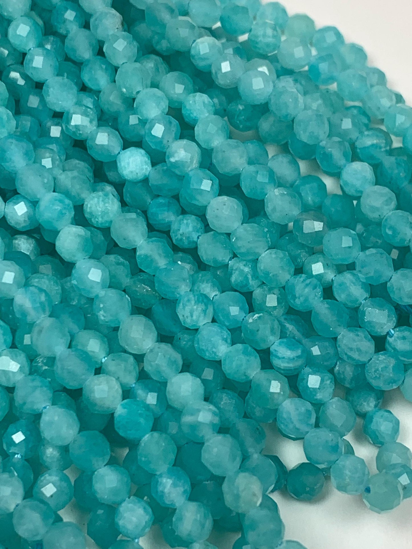 High Quality Natural Blue Amazonite Faceted Round Beads Gemstone Strand  15.5"