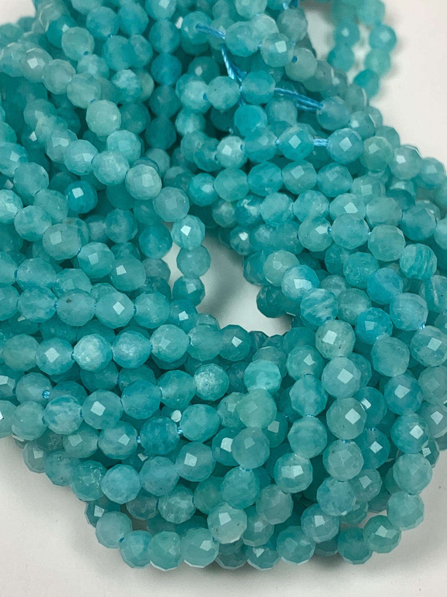 High Quality Natural Blue Amazonite Faceted Round Beads Gemstone Strand  15.5"