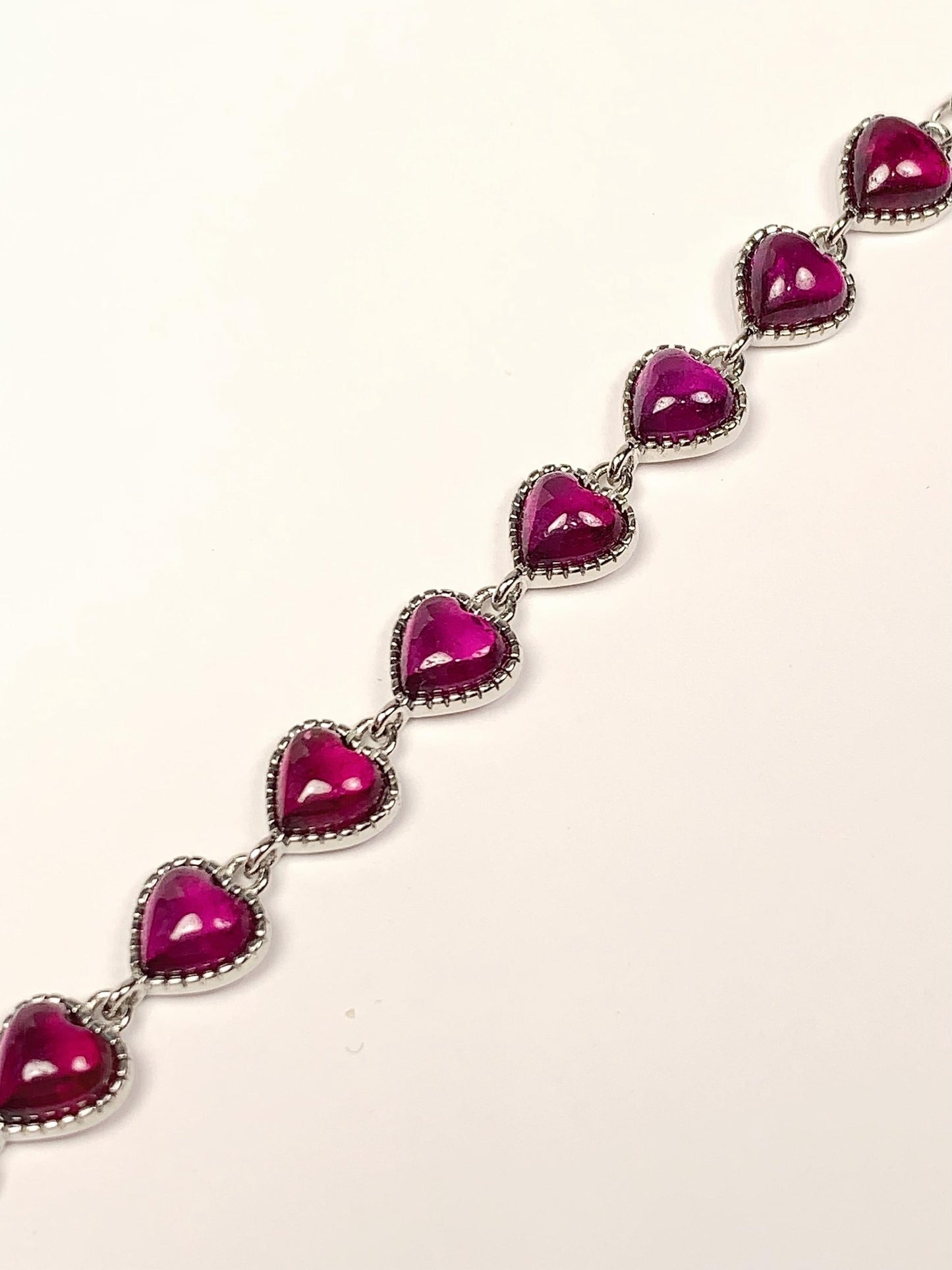 Purple Garnet Heart Bracelet: 18K White Gold Plated Sterling Silver