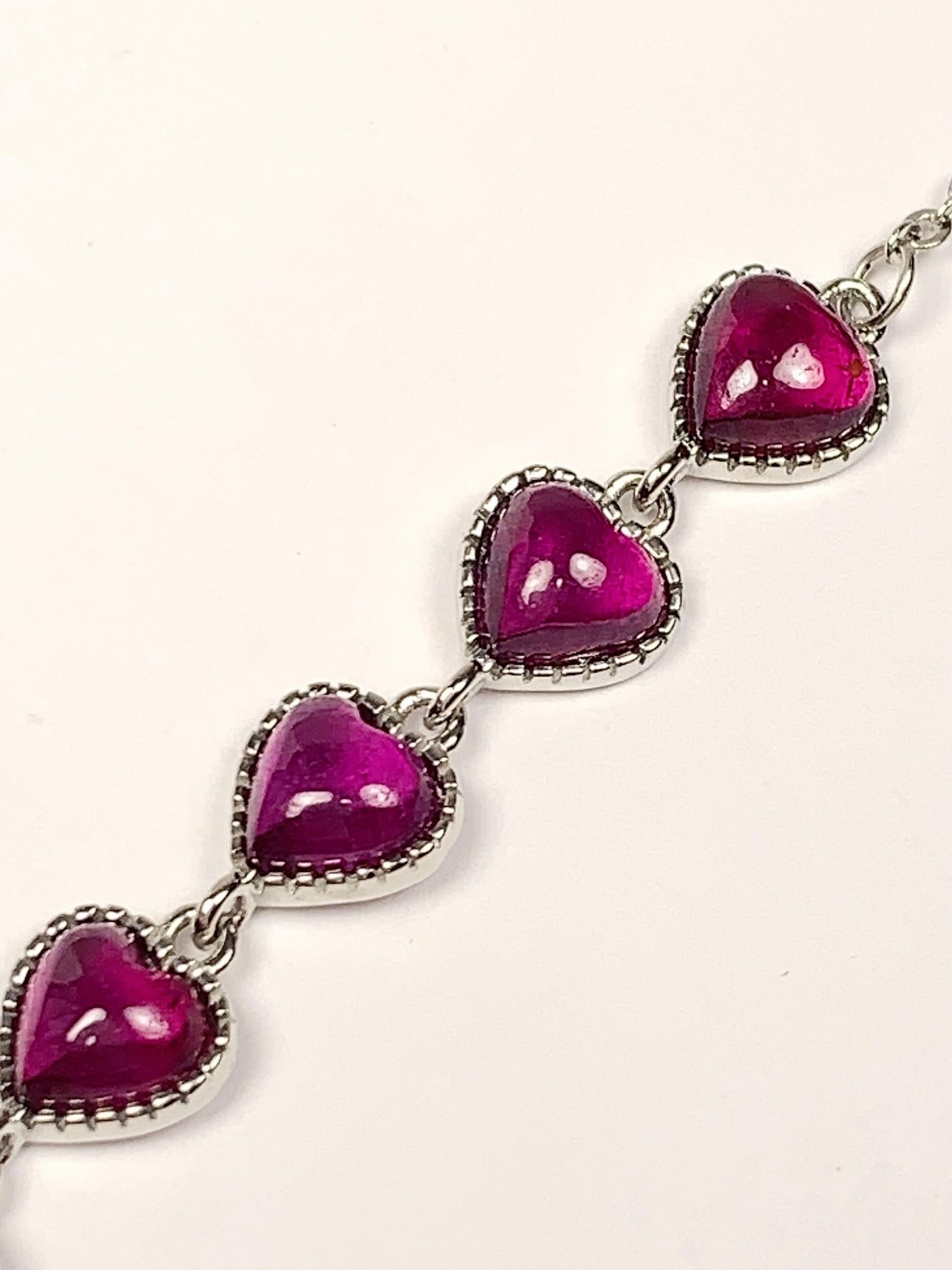 Purple Garnet Heart Bracelet: 18K White Gold Plated Sterling Silver
