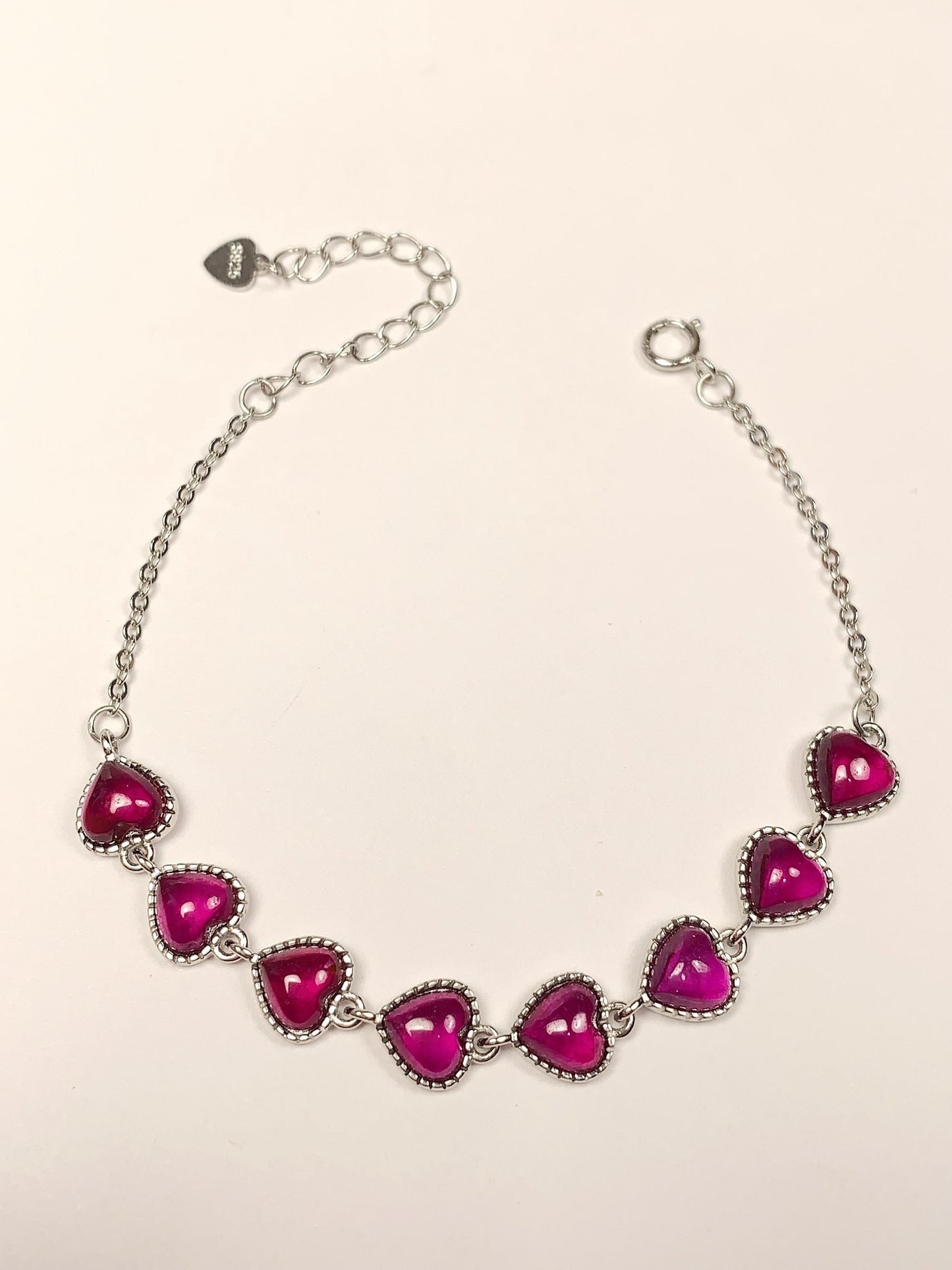 Purple Garnet Heart Bracelet: 18K White Gold Plated Sterling Silver
