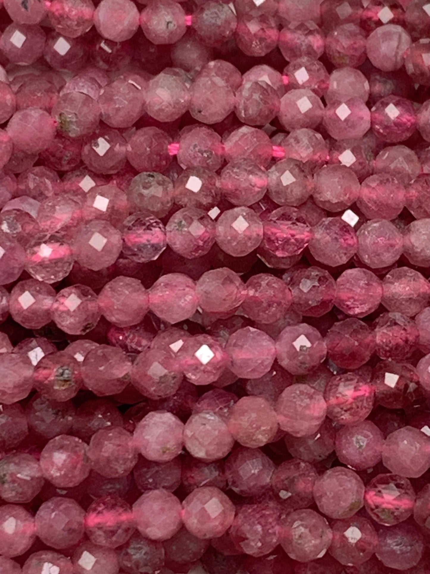 Genuine Natural Pink  Tourmaline Faceted Round Beads 15.5" Strand 2mm 3mm 4mm