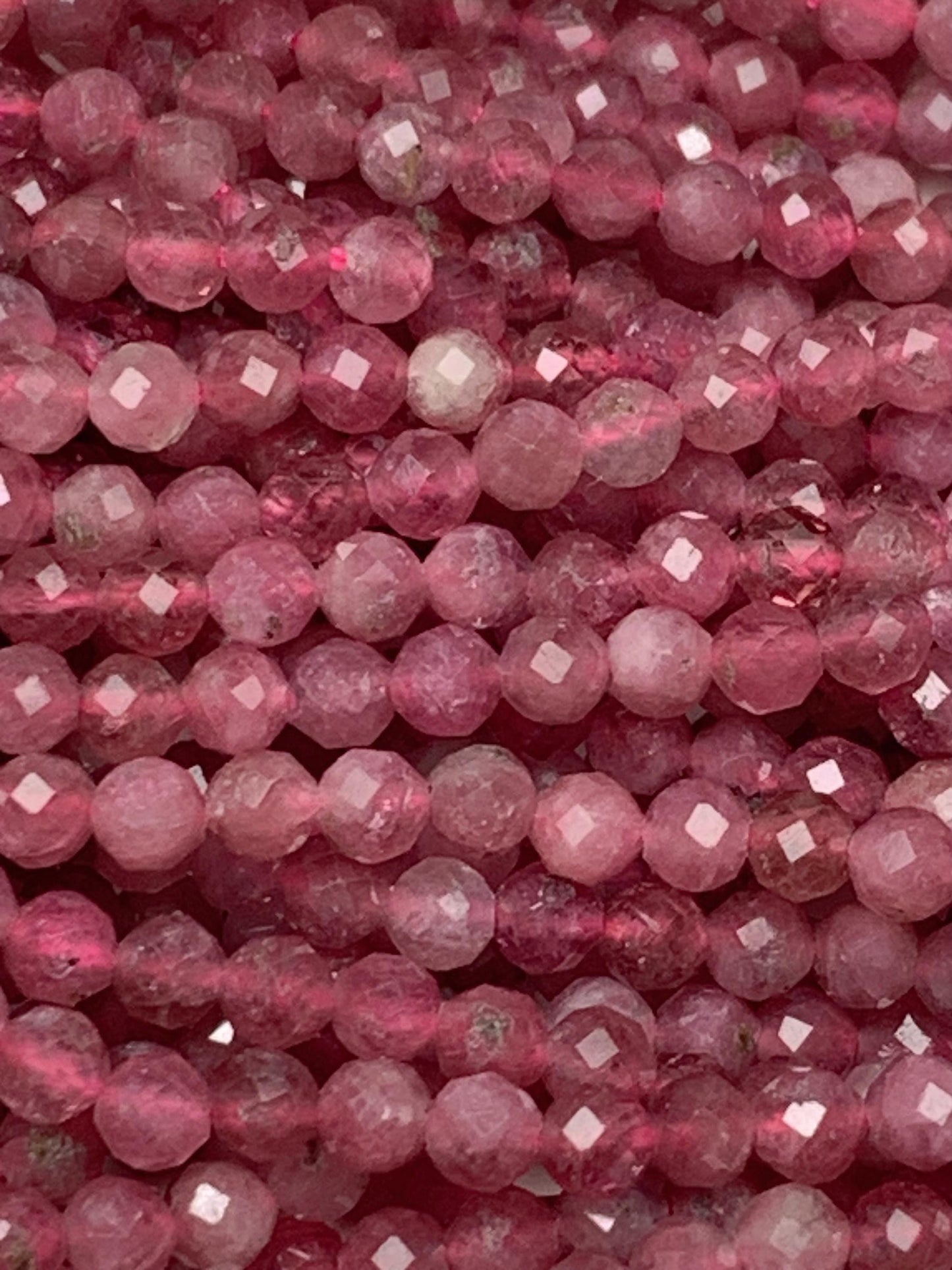Genuine Natural Pink  Tourmaline Faceted Round Beads 15.5" Strand 2mm 3mm 4mm